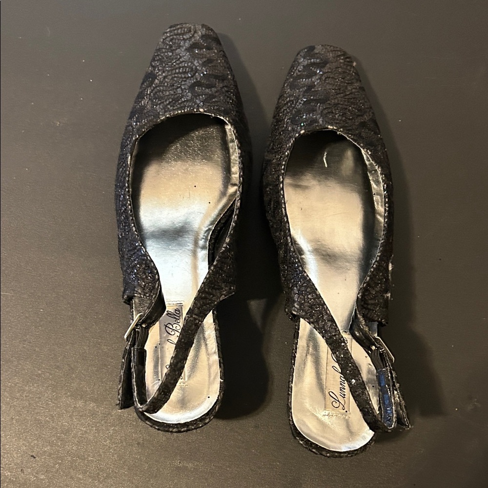 Anne Klein Black Patterned Slingback Heels